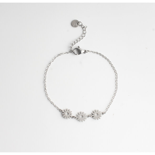 Daisy flowers bracelet silver- stainless steel