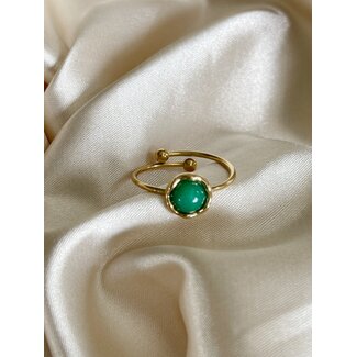 'Demira' ring gold & green - stainless steel (adjustable)