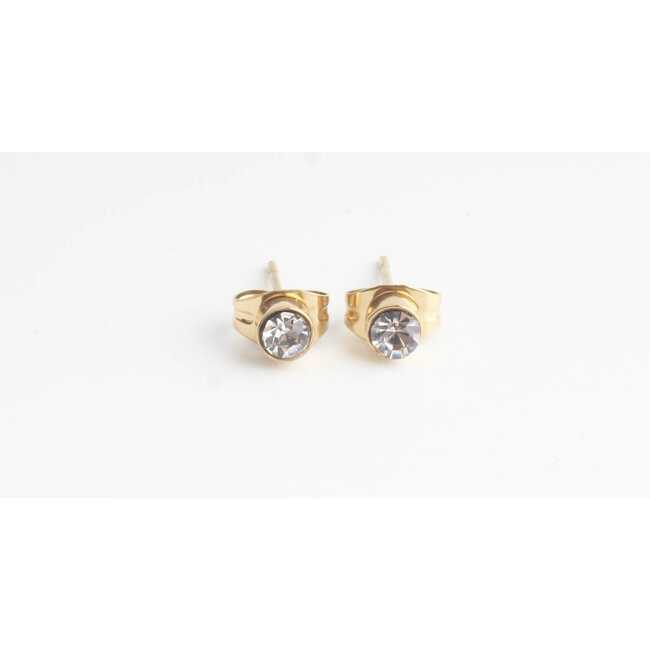 'BOUCLES D'OREILLES DIAMANT ROND' - ACIER INOXYDABLE