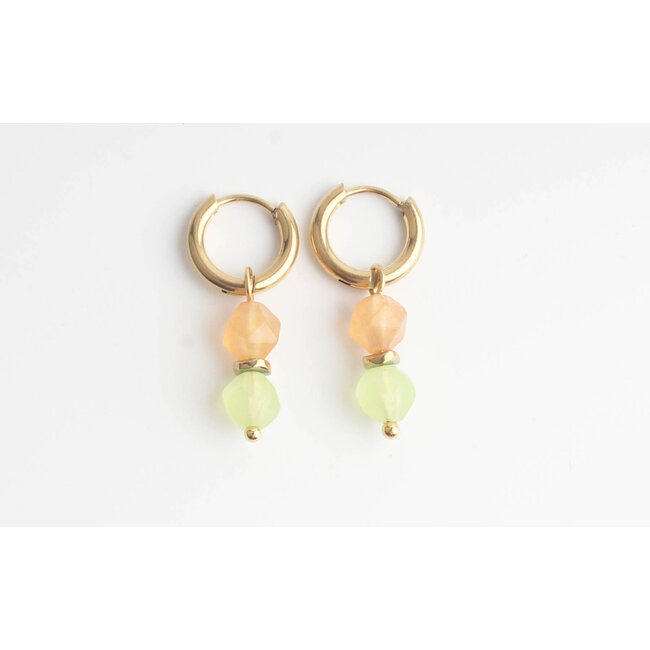 'CHLOÉ' BOUCLES D'OREILLES ORANGE & VERT - ACIER INOXYDABLE