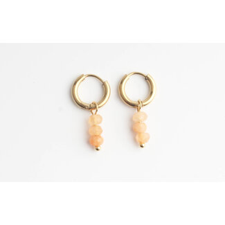 Boucles d'Oreilles 'Luna' Aventurine Orange - Acier Inoxydable