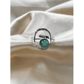 BAGUE PIERRE TURQUOISE 'LUCIA' ARGENT- ACIER INOXYDABLE (RÉGLABLE)