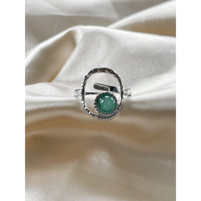 'LUCIA' TURQUOISE RING ZILVER- STAINLESS STEEL (VERSTELBAAR)