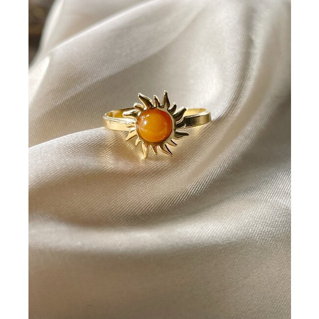 'SUNFLOWER' ORANGE STONE RING - STAINLESS STEEL (ADJUSTABLE)