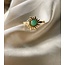 'SUNFLOWER' GREEN STONE RING - STAINLESS STEEL (ADJUSTABLE)