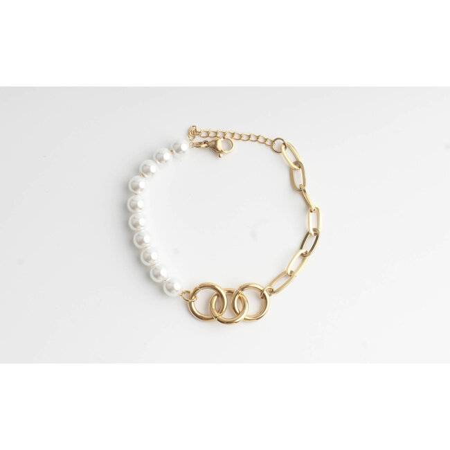 Pearls & chains bracelet gold - stainless steel