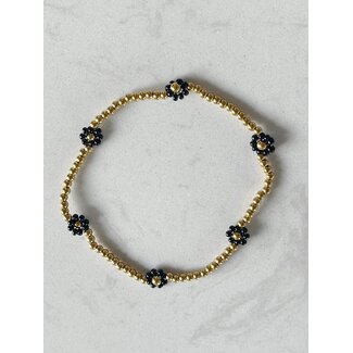 Bracelet Marguerite Noire Or - acier inoxydable