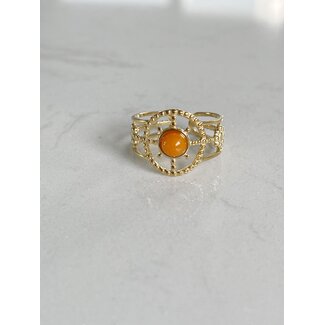 Bague soleil pierre orange - acier inoxydable (ajustable)