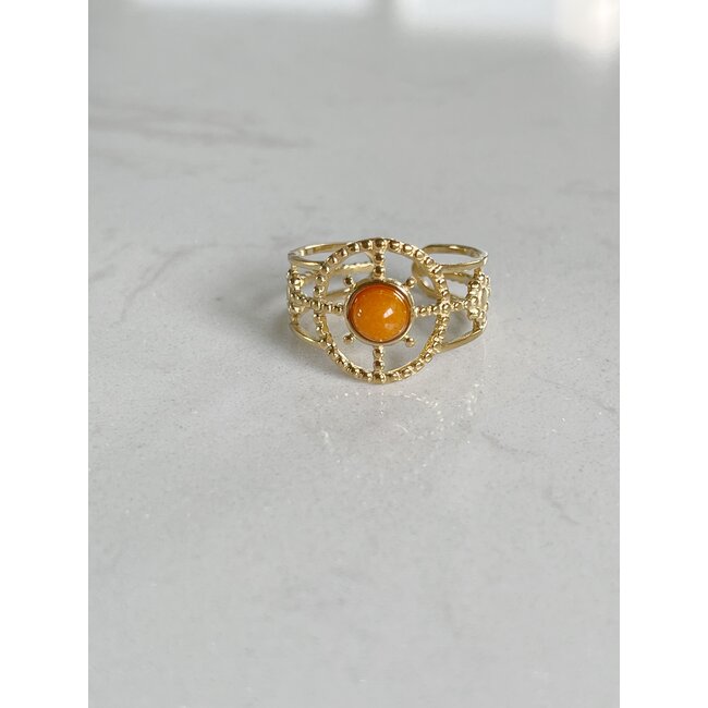 Bague soleil pierre orange - acier inoxydable (ajustable)