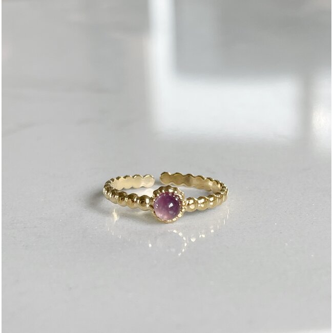 'Nadine' ring purple stone - stainless steel (adjustable)