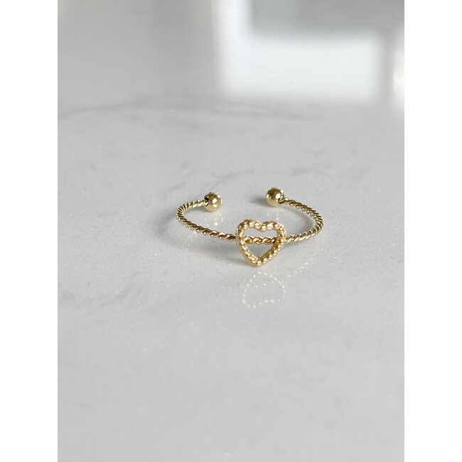 Minimalistic heart ring gold - stainless steel (verstelbaar)