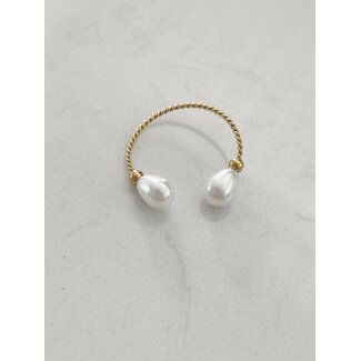 2 pearls ring gold - stainless steel (Verstelbaar)