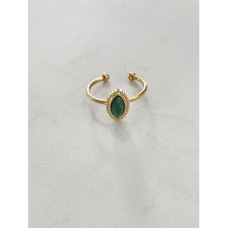 'Lindy' ring green natural stone - stainless steel (adjustable)