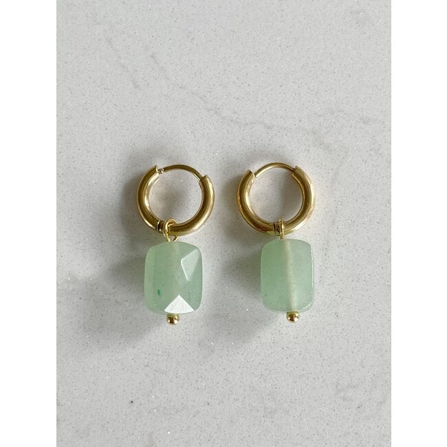 Boucles d'Oreilles Aventurine Verte Or - Acier Inoxydable