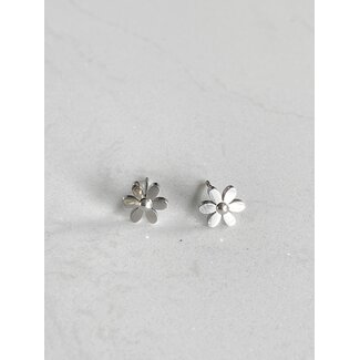 Boucles d'oreilles clous fleur marguerite argent - acier inoxydable