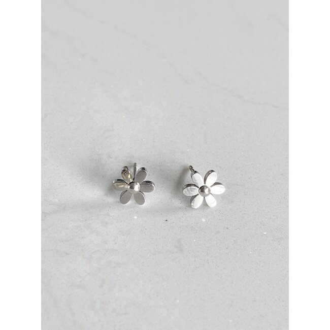 Aretes flor margarita plata - acero inoxidable