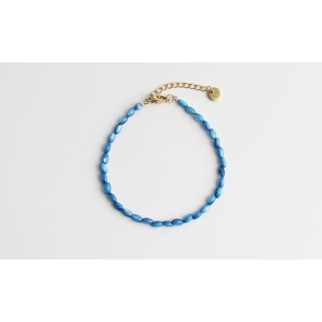 Bracelet coquillage véritable bleu - acier inoxydable