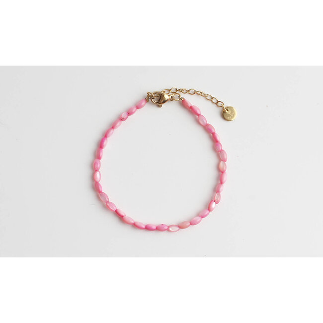 Bracelet coquillage véritable rose - acier inoxydable