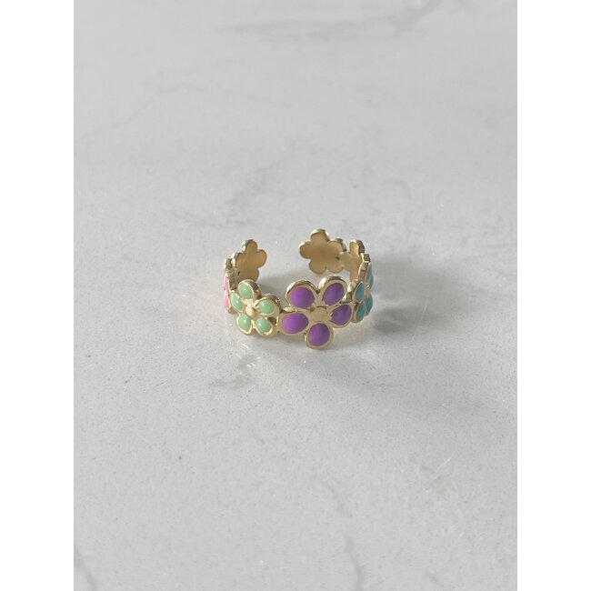 Multicolor Daisy Ring - stainless steel (verstelbaar)