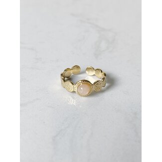 'Noe' ring GOLD pink stone - stainless steel (verstelbaar)