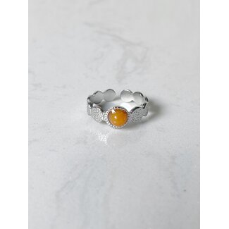 'Noe' ring SILVER orange stone - stainless steel (verstelbaar)