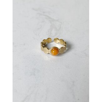 'Noé' ring orange stone - stainless steel (adjustable)
