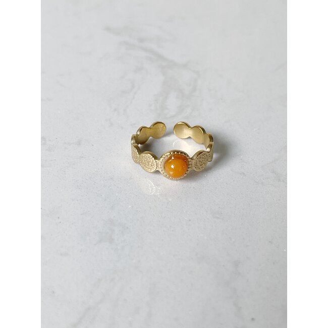 'Noé' ring orange stone - stainless steel (verstelbaar)