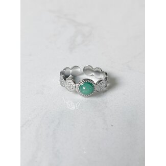 'Noe' ring SILVER green stone - stainless steel (verstelbaar)