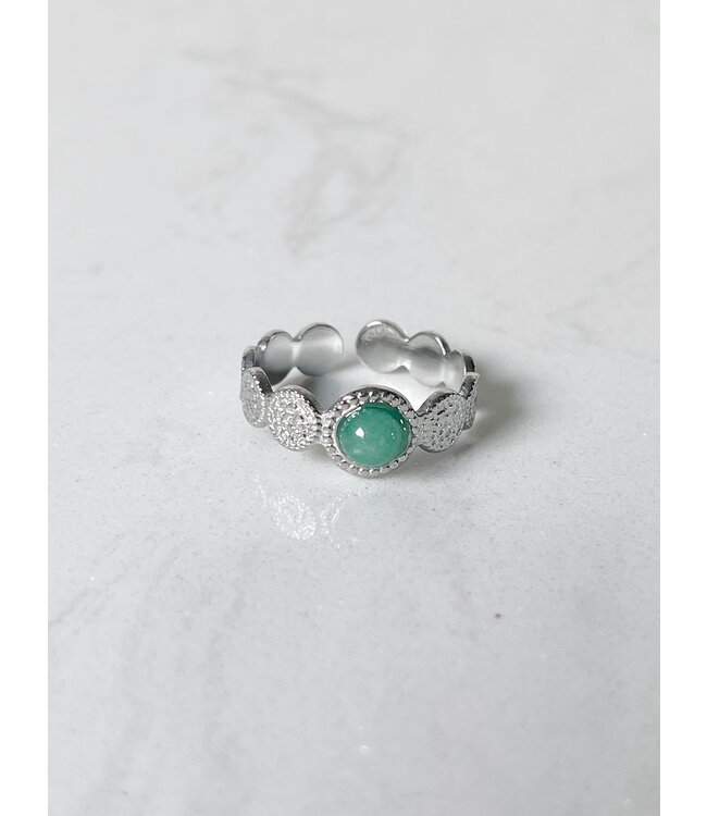 'Noé' ring silver green stone - stainless steel (adjustable)