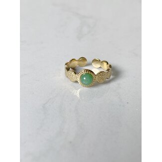 'Noe' ring GOLD green stone - stainless steel (verstelbaar)