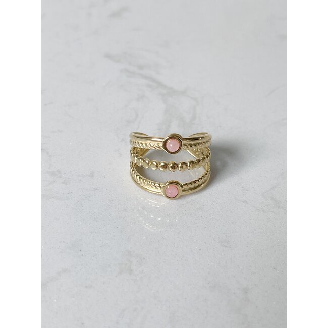 ANILLO 'MICHELLE' PIEDRA ROSA - ACERO INOXIDABLE (AJUSTABLE)