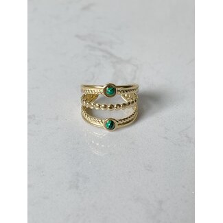 'MICHELLE' RING GREEN STONE - STAINLESS STEEL (ADJUSTABLE)