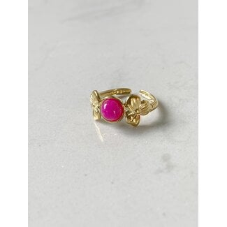 'Flower petal' ring bright pink - Stainless Steel (adjustable)