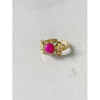 'Flower petal' RING bright pink - Stainless Steel (verstelbaar)