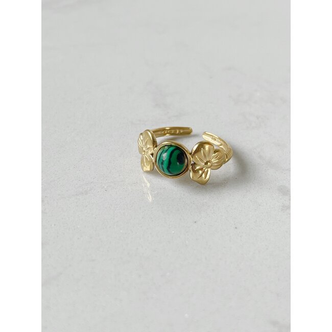 Anillo 'Pétalo de flor' verde - Acero inoxidable (ajustable)