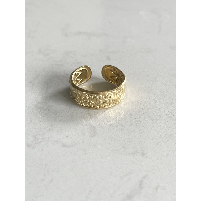 'Aztec' ring gold - stainless steel (adjustable)