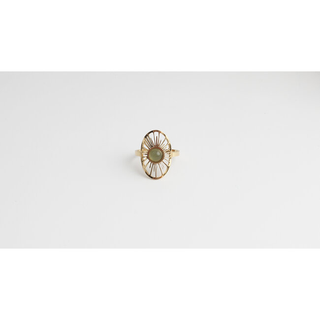 'claudia' RING GOLD  Light green - Stainless Steel (adjustable)