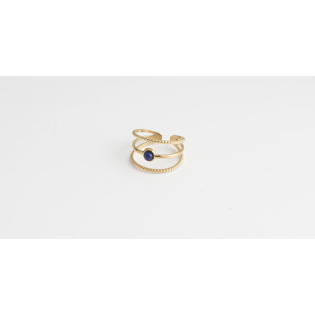 'Aarya' ANELLO pietra blu ORO - Acciaio inossidabile (regolabile)