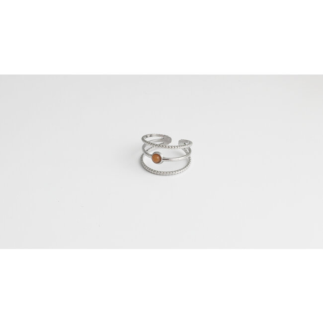 'Aarya' ANILLO piedra naranja PLATA - Acero inoxidable (ajustable)