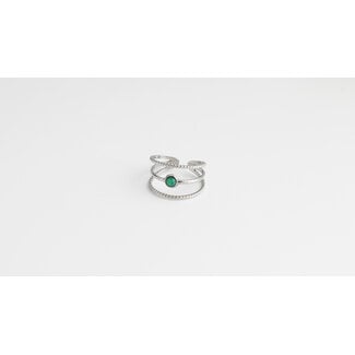 'Aarya' ANILLO piedra VERDE PLATA - Acero inoxidable (ajustable)