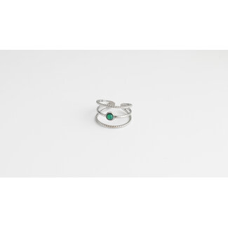 ANELLO pietra VERDE 'Aarya' ARGENTO - Acciaio inossidabile (regolabile)