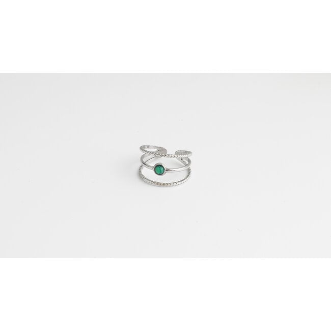 'Aarya' ANILLO piedra VERDE PLATA - Acero inoxidable (ajustable)