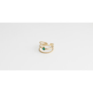 'Aarya' green stone RING GOLD - Stainless Steel (adjustable)