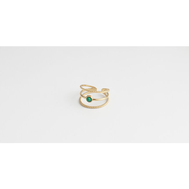 'Aarya' green stone RING GOLD - Stainless Steel (adjustable)