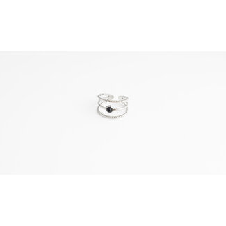 'Aarya' ANILLO piedra NEGRA PLATA - Acero inoxidable (ajustable)