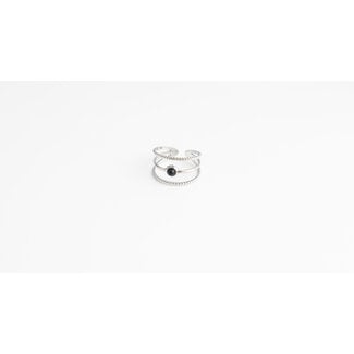 BAGUE Pierre NOIRE 'Aarya' ARGENT - Acier inoxydable (ajustable)