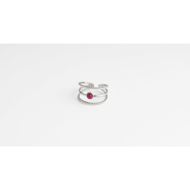 ANELLO pietra ROSA 'Aarya' ARGENTO - Acciaio inossidabile (regolabile)