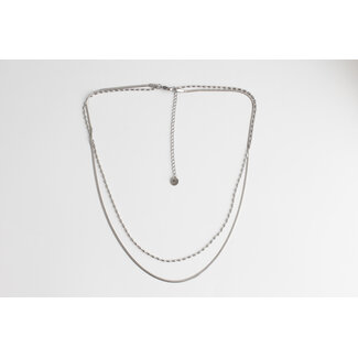 COLLIER minimaliste 2 couches ARGENT - Acier inoxydable