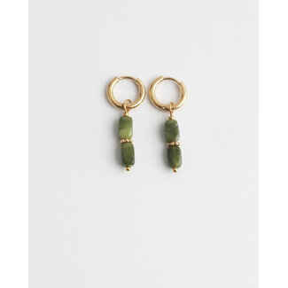 Boucles d'oreilles pierre verte 'Freya' or - acier inoxydable