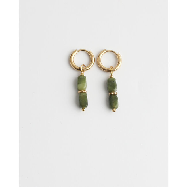 Boucles d'oreilles pierre verte 'Freya' or - acier inoxydable